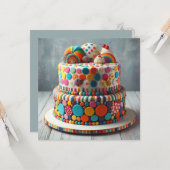 子供の誕生日ケーキカラフルフェスティバルドット カード (正面/裏面インサイチュ)