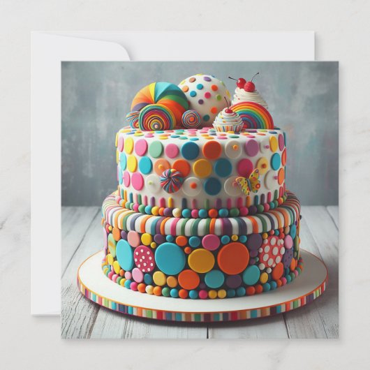子供の誕生日ケーキカラフルフェスティバルドット カード (正面)