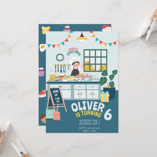 子供の誕生日ケーキ作り 招待状 (正面/裏面インサイチュ)