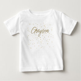 子供の誕生日ゴールドグリッター少年名 ベビーTシャツ