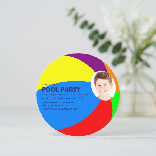 子供の誕生日サマープール/ビーチパーティーの写真の追加 招待状 (スタンド正面)