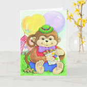 子供の誕生日サーカスのサルカスタムカード カード (黄色い花)