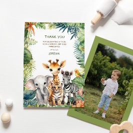 子供の誕生日ジャングルサファリ動物の男の子の写真 サンキューカード