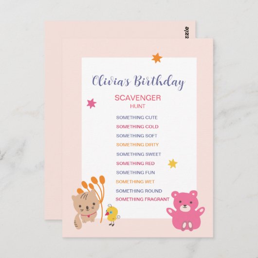 子供の誕生日スカベンジャー狩りゲーム ポストカード (正面/裏面)