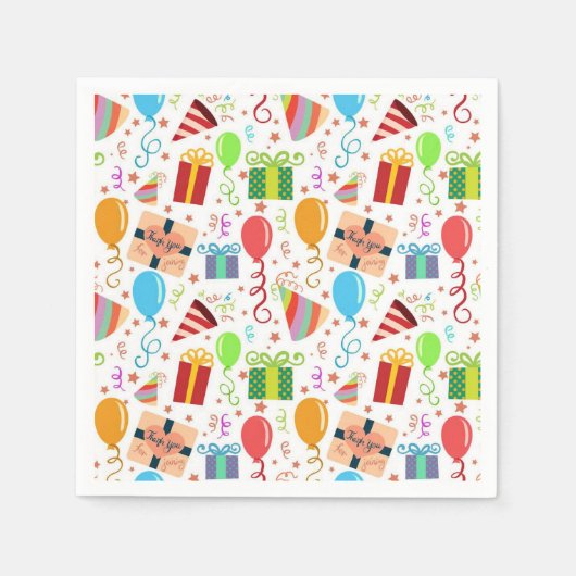 子供の誕生日テーマプリント スタンダードカクテルナプキン (正面)