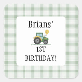 子供の誕生日トラクターを始動 スクエアステッカー スクエアシール