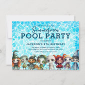 子供の誕生日ハロウィーンプールパーティー 招待状 (正面)