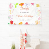 子供の誕生日バナーパープル&イエロー 横断幕 (インサイチュ)