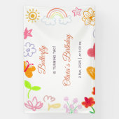 子供の誕生日バナー 紫と黄色 横断幕 (縦)