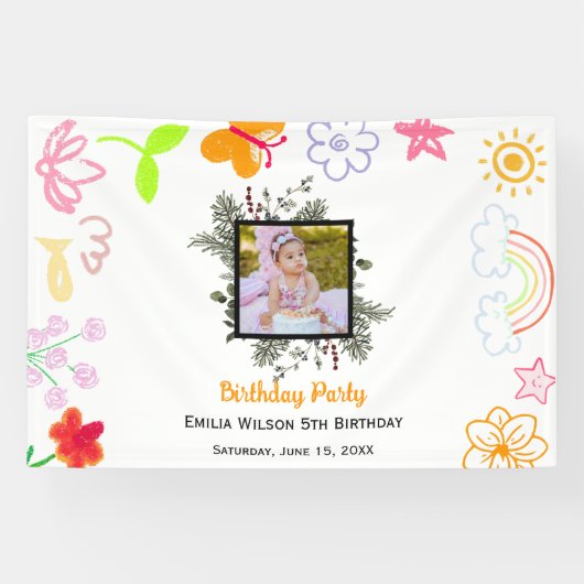 子供の誕生日バナー 黄色と紫 横断幕 (横)