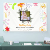 子供の誕生日バナー 黄色と紫 横断幕 (トレードショー)