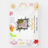 子供の誕生日バナー 黄色と紫 横断幕 (縦)