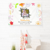 子供の誕生日バナー 黄色と紫 横断幕 (インサイチュ)