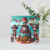 子供の誕生日パイレーツ付きおもしろいケーキテーマ カード (スタンド正面)