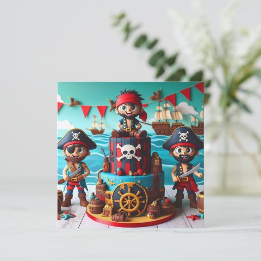 子供の誕生日パイレーツ付きおもしろいケーキテーマ カード (スタンド正面)