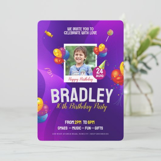 子供の誕生日パーティの招待状フライヤーテンプレート 招待状 (スタンド正面)