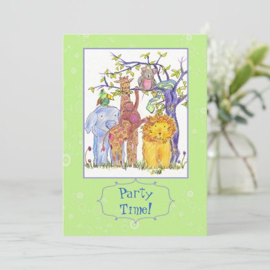 子供の誕生日パーティの招待状動物園アニマルアート 招待状 (スタンド正面)