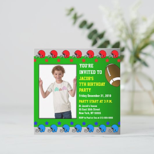 子供の誕生日パーティの招待状追加フォトフットボール 招待状 (スタンド正面)