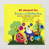 子供の誕生日パーティの招待状050:おもしろい列車 招待状 (正面/裏面)