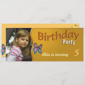 子供の誕生日パーティの招待状|かわいい蝶 招待状 (正面/裏面)