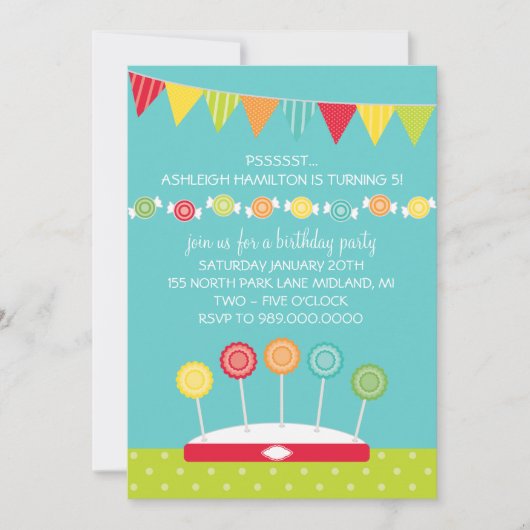 子供の誕生日パーティの招待状(キャンディテーマ) 招待状 (正面)