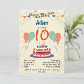 子供の誕生日パーティの招待状:バルーン、紙吹雪 招待状 (スタンド正面)