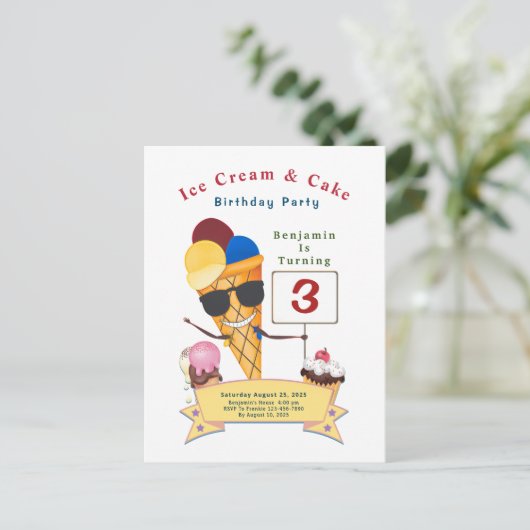 子供の誕生日パーティーおもしろいかわいい インビテーションポストカード (スタンド正面)