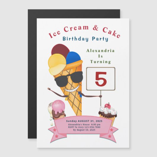 子供の誕生日パーティーおもしろいかわいい マグネット招待状 (正面/裏面)