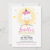 子供の誕生日パーティーかわいいアイスクリームコーンイエロー 招待状 (正面)