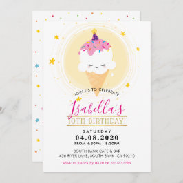 子供の誕生日パーティーかわいいアイスクリームコーンイエロー 招待状