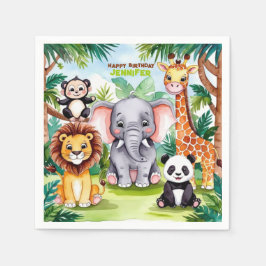子供の誕生日パーティーかわいい動物サファリジャングル スタンダードカクテルナプキン