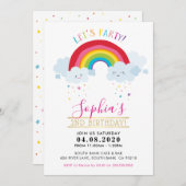 子供の誕生日パーティーかわいい虹のかわいい雲 招待状 (正面/裏面)