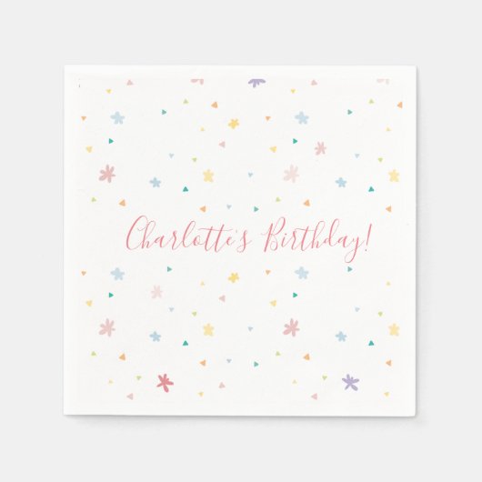 子供の誕生日パーティーかわいらしパステル色パターン スタンダードカクテルナプキン (正面)