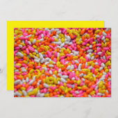 子供の誕生日パーティーにお菓子の虹色のゼリービーンズのお菓子 招待状 (正面/裏面)