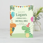子供の誕生日パーティーに最適！オーダーメイドの恐竜 招待状 (スタンド正面)