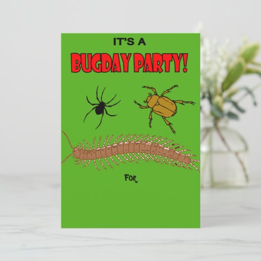 子供の誕生日パーティーのバグをテーマにした招待状 招待状 (スタンド正面)
