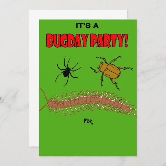 子供の誕生日パーティーのバグをテーマにした招待状 招待状 (正面/裏面)