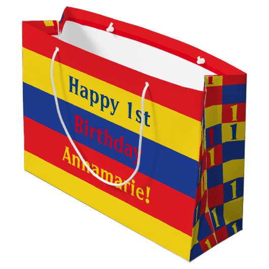 子供の誕生日パーティーの原色 ラージペーパーバッグ (裏面アングル)