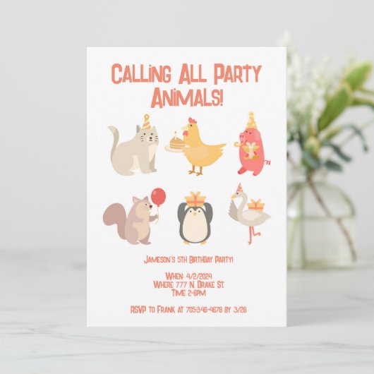 子供の誕生日パーティーアニマルズボーイズサファリ 招待状 (スタンド正面)