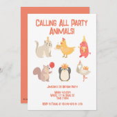 子供の誕生日パーティーアニマルズボーイズサファリ 招待状 (正面/裏面)