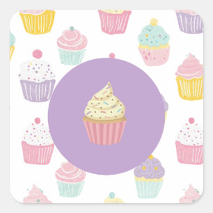 子供の誕生日パーティーカップケーキパステルパターン スクエアシール