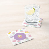 子供の誕生日パーティーカップケーキパステルパターン スクエアペーパーコースター (インサイチュ)