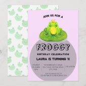 子供の誕生日パーティーキングフロッグ 招待状 (正面/裏面)
