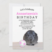 子供の誕生日パーティーギニア豚ピンクサッカーボール 招待状 (裏面)