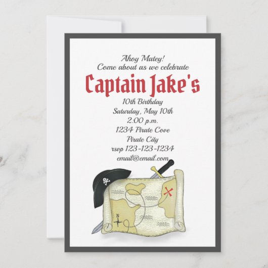 子供の誕生日パーティークール海賊カスタム 招待状 (正面)