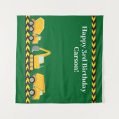 子供の誕生日パーティーグリーン建築トラック タペストリー (正面(横))