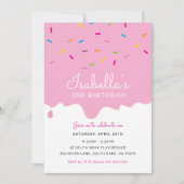 子供の誕生日パーティーケーキつや消しの滴り 招待状 (正面)