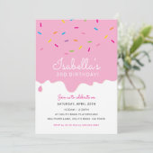 子供の誕生日パーティーケーキつや消しの滴り 招待状 (スタンド正面)