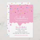 子供の誕生日パーティーケーキつや消しの滴り 招待状 (正面/裏面)