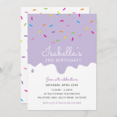 子供の誕生日パーティーケーキは紫を散らす 招待状 (正面/裏面)